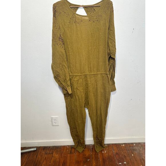 ONE TEASPOON Tobacco Tan Embroidered Lace Cutout Long Sleeve Jumpsuit Size XS - Picture 4 of 12